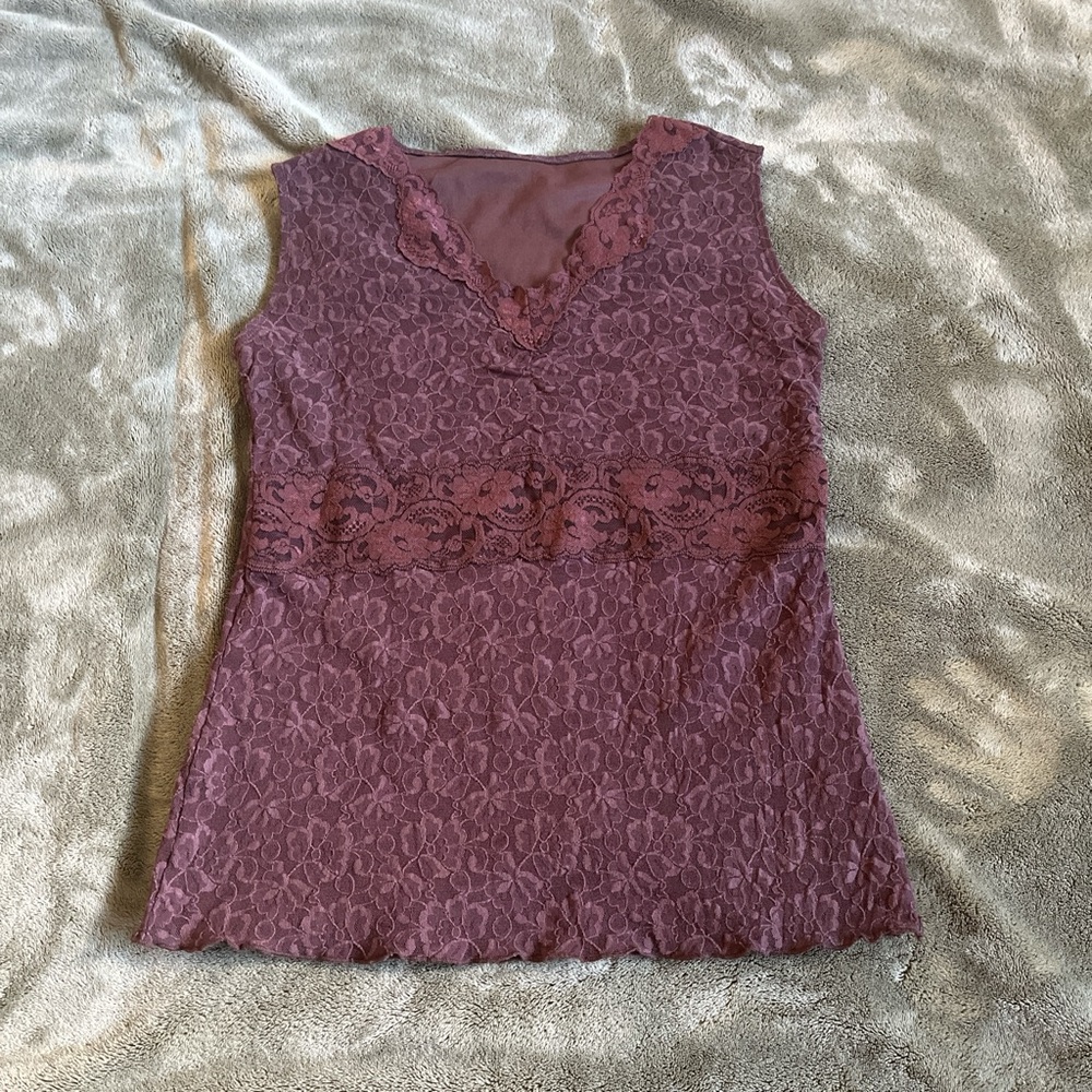 Brown Cottagecore Floral Lace Sleeveless Top